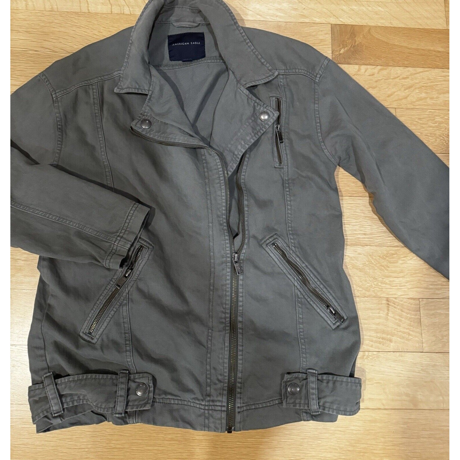 American Eagle Army Green Motorcycle Jean Jacket Size Small Euc
